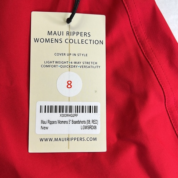 MAUI RIPPERS WOMENS LIGHTWEIGHT STRETH DRAWSTRING RED BOARD SHORTS SZ 8 - Picture 7 of 16
